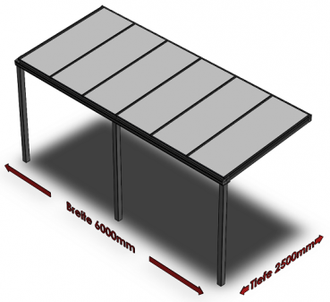 Preview: Überdachung mit 16 mm Polycarbonat, 6 x 2,5 m